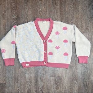 Simply Southern Mushroom Leopard Knit Cardigan Pink Cottagecore | Size: XXL